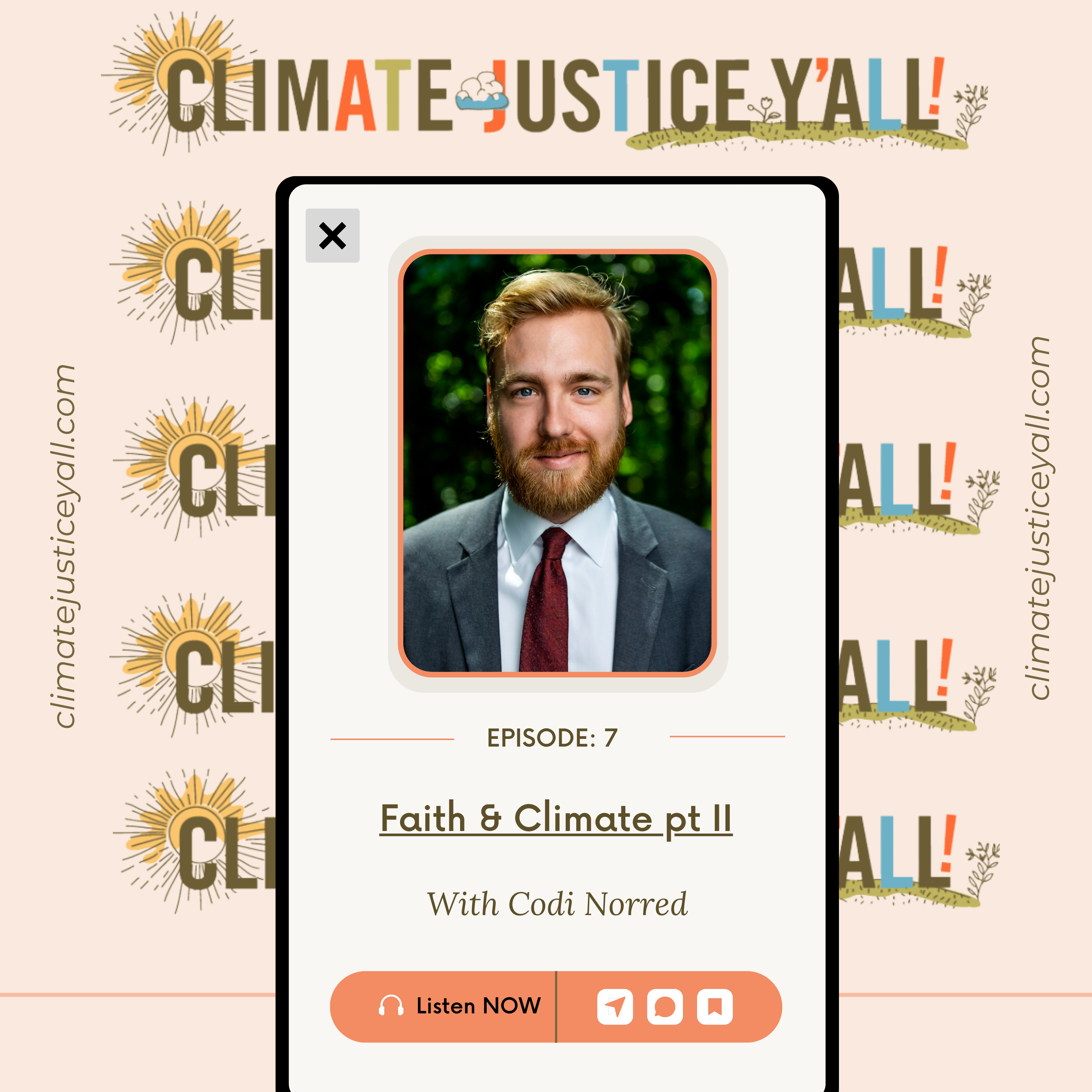 A promotional photo for season 2, episode 7 of Climate Justice y'all featuring Cody Norred